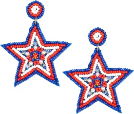 4th of July Zinc Drop Dangle Earrings, Handmade Beaded Patriotic Earrings for Women, Star American Flag Design, Independence Day Patriotic Earrings, Holiday Gifts