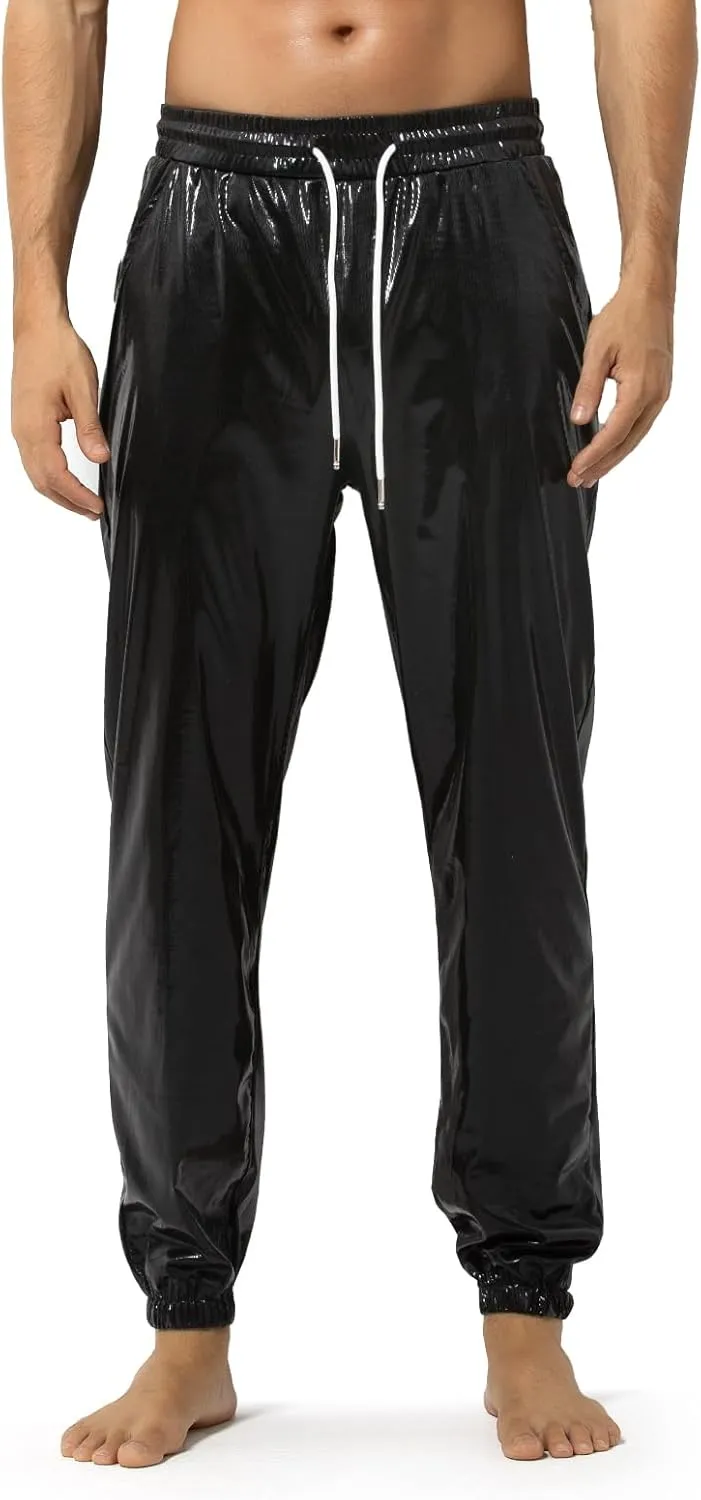 Arjen Kroos Men's Metallic Shiny Jogger Pants Breathable Party Night Club Disco Trousers