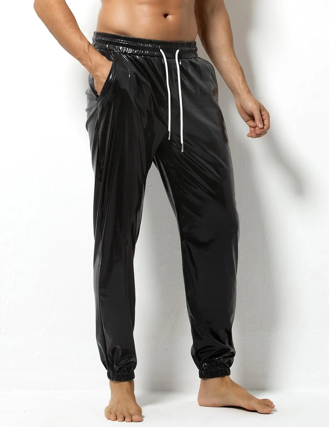 Arjen Kroos Men's Metallic Shiny Jogger Pants Breathable Party Night Club Disco Trousers