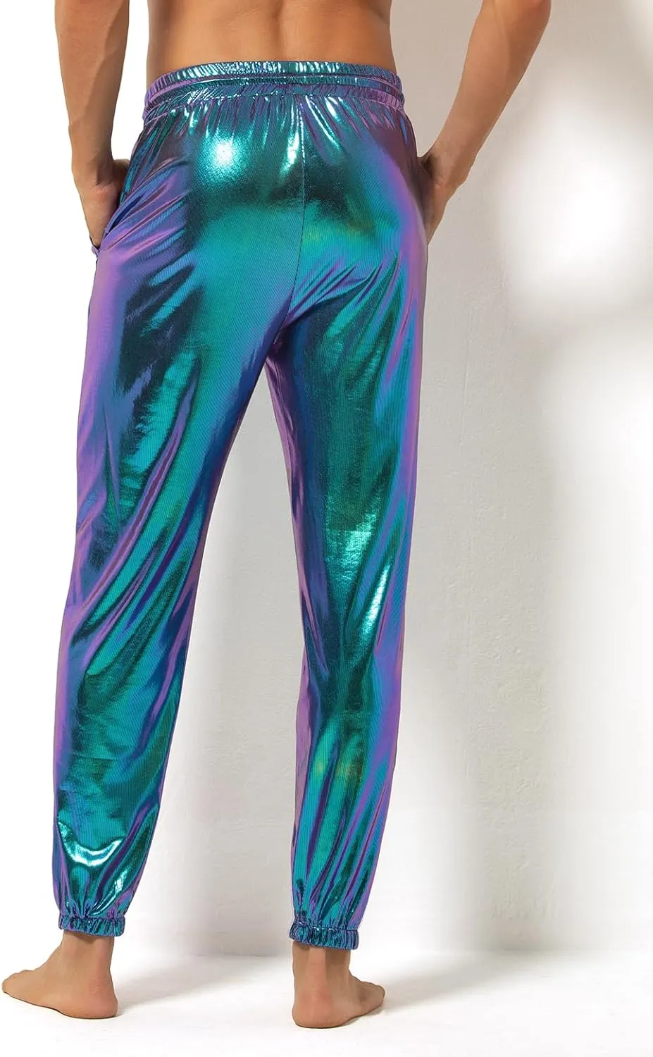 Arjen Kroos Men's Metallic Shiny Jogger Pants Breathable Party Night Club Disco Trousers