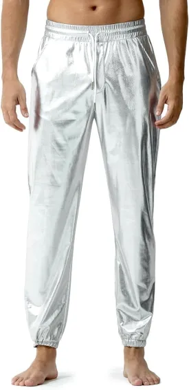 Arjen Kroos Men's Metallic Shiny Jogger Pants Breathable Party Night Club Disco Trousers