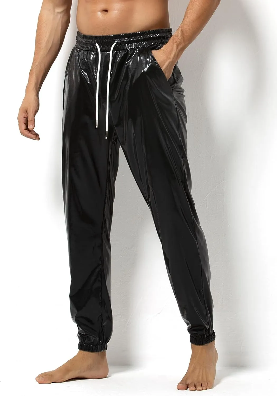 Arjen Kroos Men's Metallic Shiny Jogger Pants Breathable Party Night Club Disco Trousers