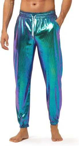 Arjen Kroos Men's Metallic Shiny Jogger Pants Breathable Party Night Club Disco Trousers