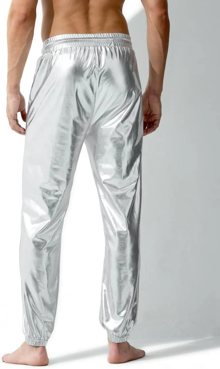 Arjen Kroos Men's Metallic Shiny Jogger Pants Breathable Party Night Club Disco Trousers