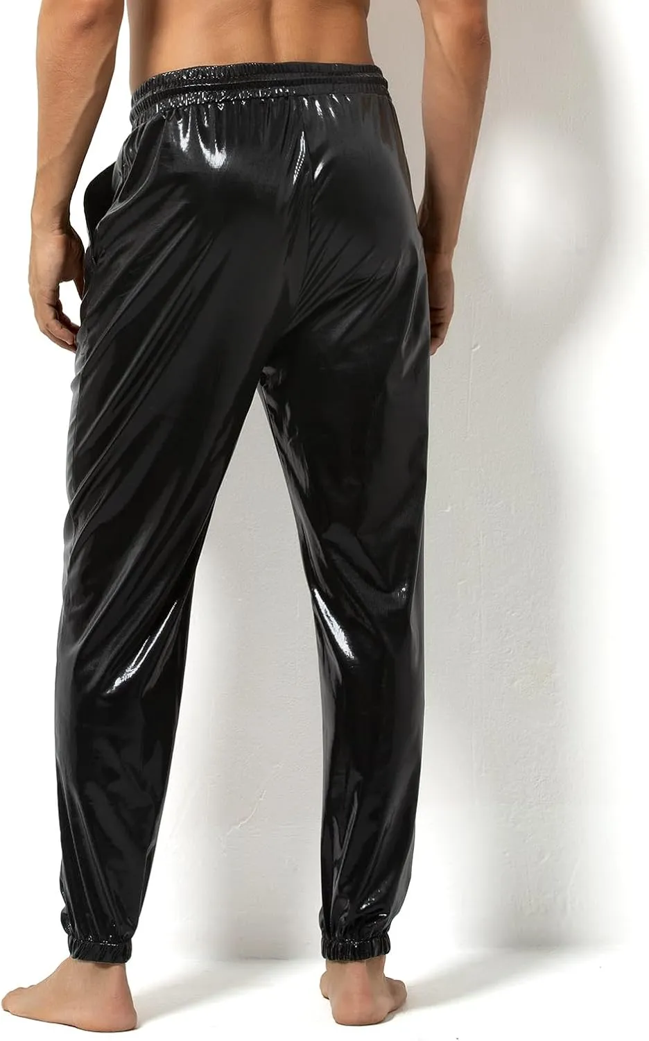 Arjen Kroos Men's Metallic Shiny Jogger Pants Breathable Party Night Club Disco Trousers