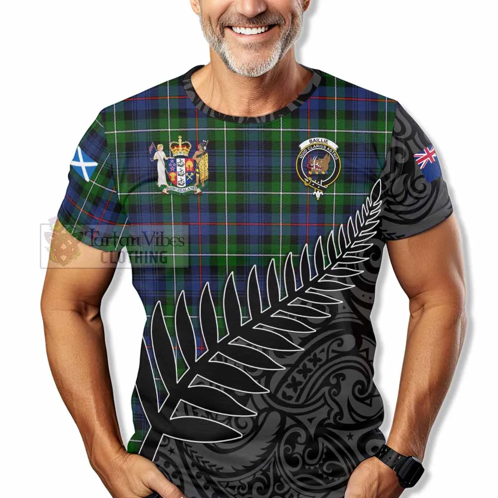 Baillie (Bailey) Crest Tartan T-Shirt with New Zealand Silver Fern Half Style
