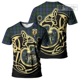 Baird Tartan T-Shirt with Family Crest Celtic Wolf Style