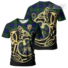 Bannatyne Tartan T-Shirt with Family Crest Celtic Wolf Style