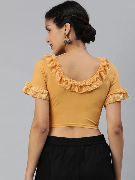 Beige Cotton Stretchable Saree Blouse With Ruffles