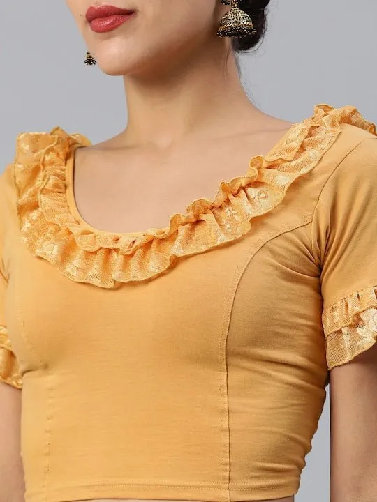 Beige Cotton Stretchable Saree Blouse With Ruffles