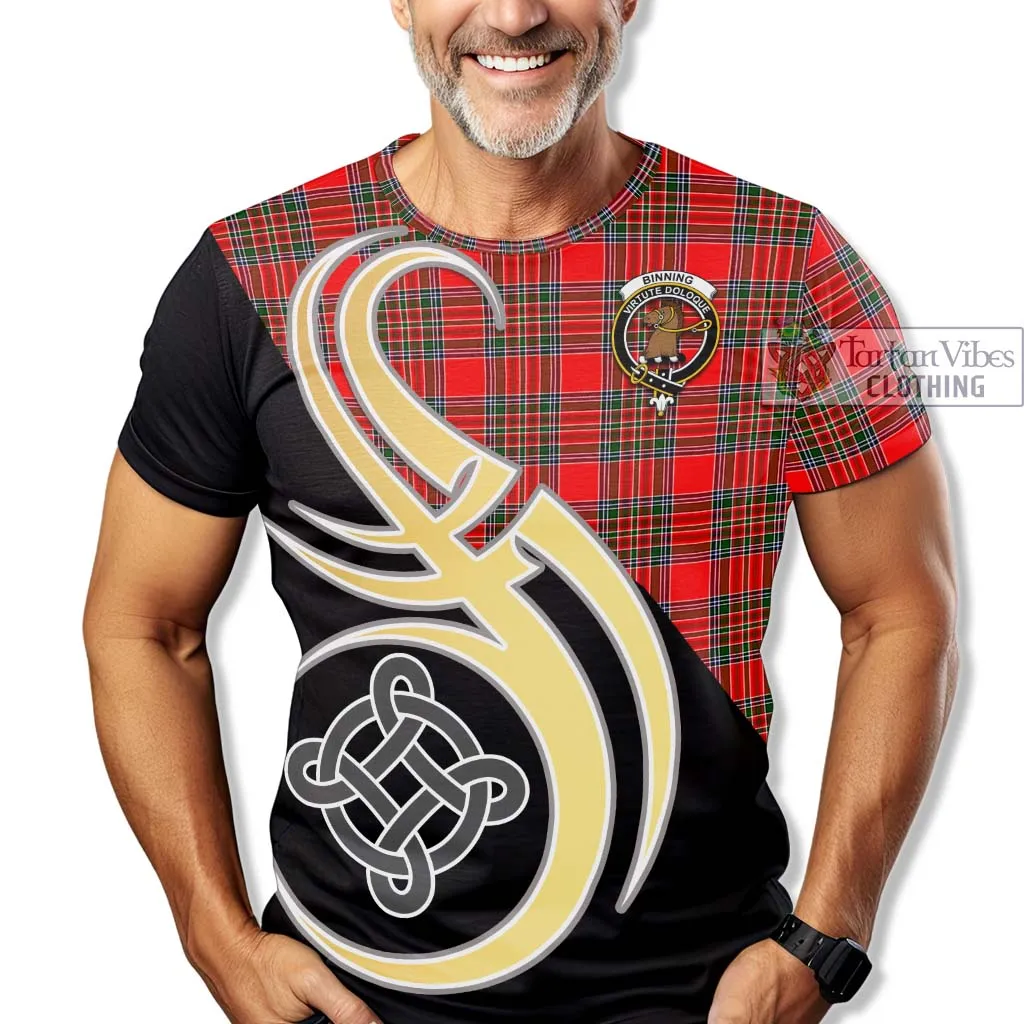 Binning Tartan T-Shirt with Family Crest and Celtic Symbol Style