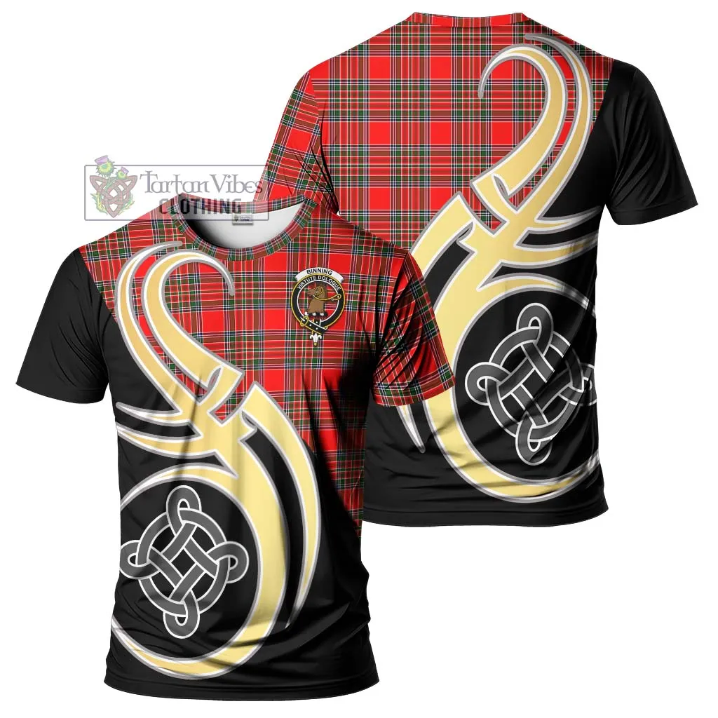 Binning Tartan T-Shirt with Family Crest and Celtic Symbol Style