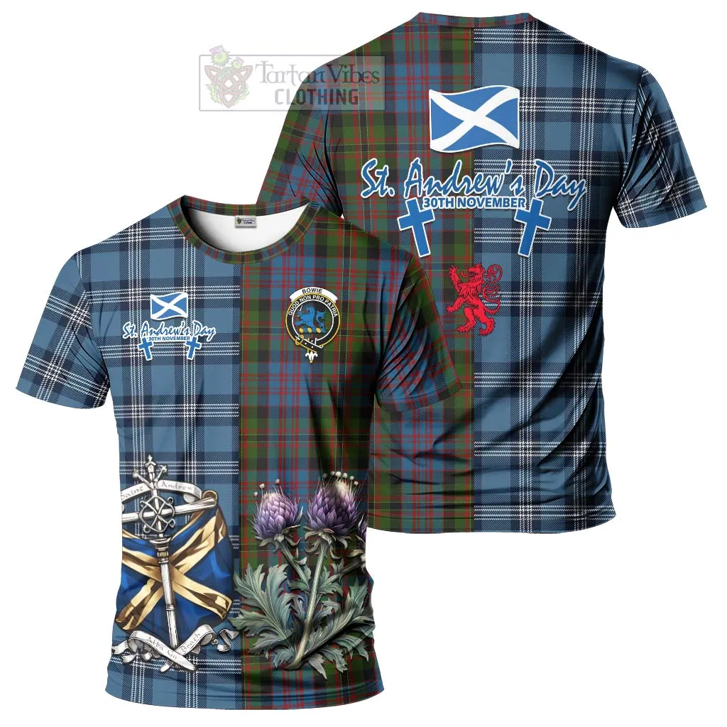 Bowie Tartan T-Shirt Happy St. Andrew's Day Half Tartan Style