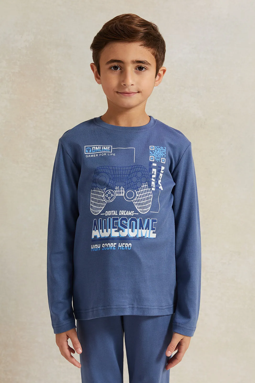 Boys Blue Printed Pyjama Set (2 Piece)
