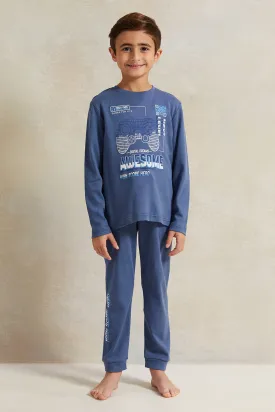 Boys Blue Printed Pyjama Set (2 Piece)