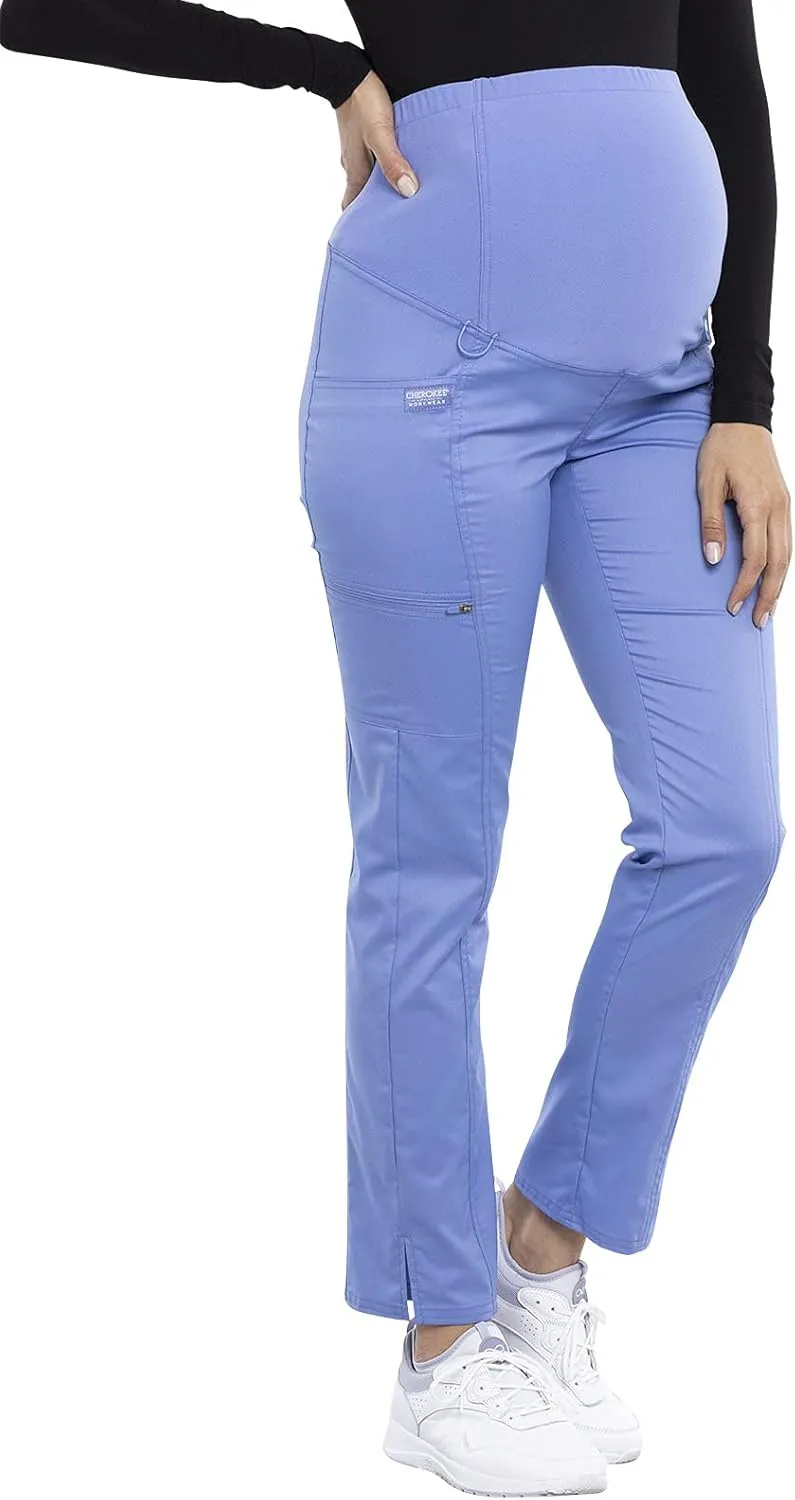 Cherokee Maternity Scrub Pants for Women Straight Leg Bottoms with Belly Coverage, Ultra Soft 2-Way Stretch Fabric - WW155