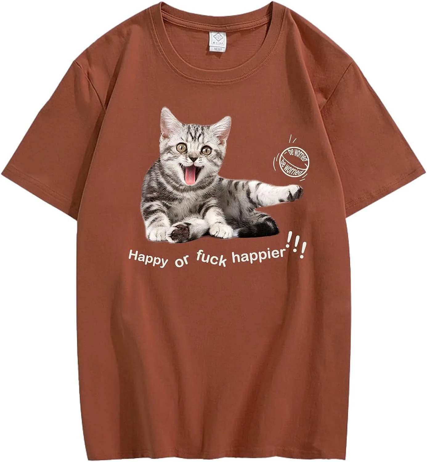 CORIRESHA Teen Happy Cat Crewneck Short Sleeve Summer Casual Cotton Cute T-Shirt