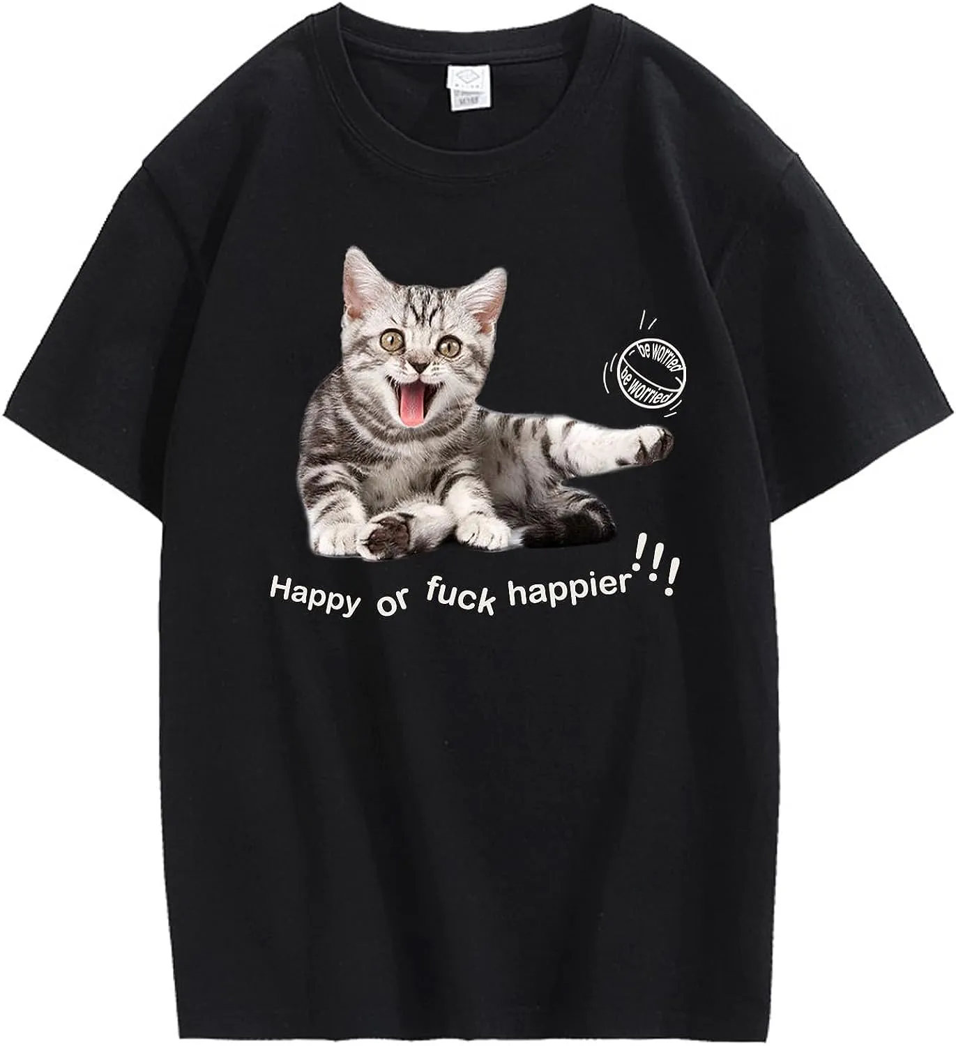 CORIRESHA Teen Happy Cat Crewneck Short Sleeve Summer Casual Cotton Cute T-Shirt