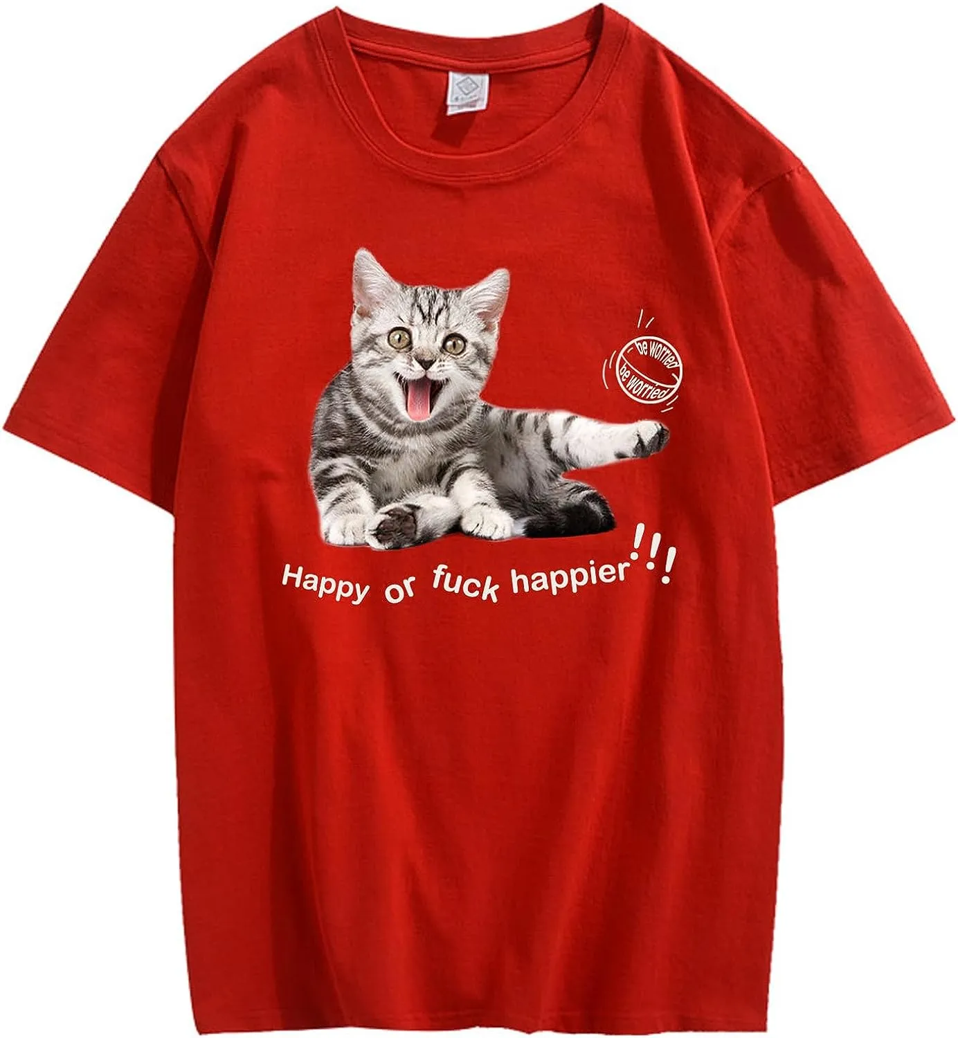 CORIRESHA Teen Happy Cat Crewneck Short Sleeve Summer Casual Cotton Cute T-Shirt