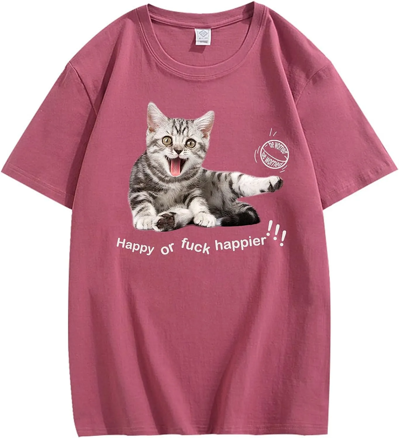 CORIRESHA Teen Happy Cat Crewneck Short Sleeve Summer Casual Cotton Cute T-Shirt