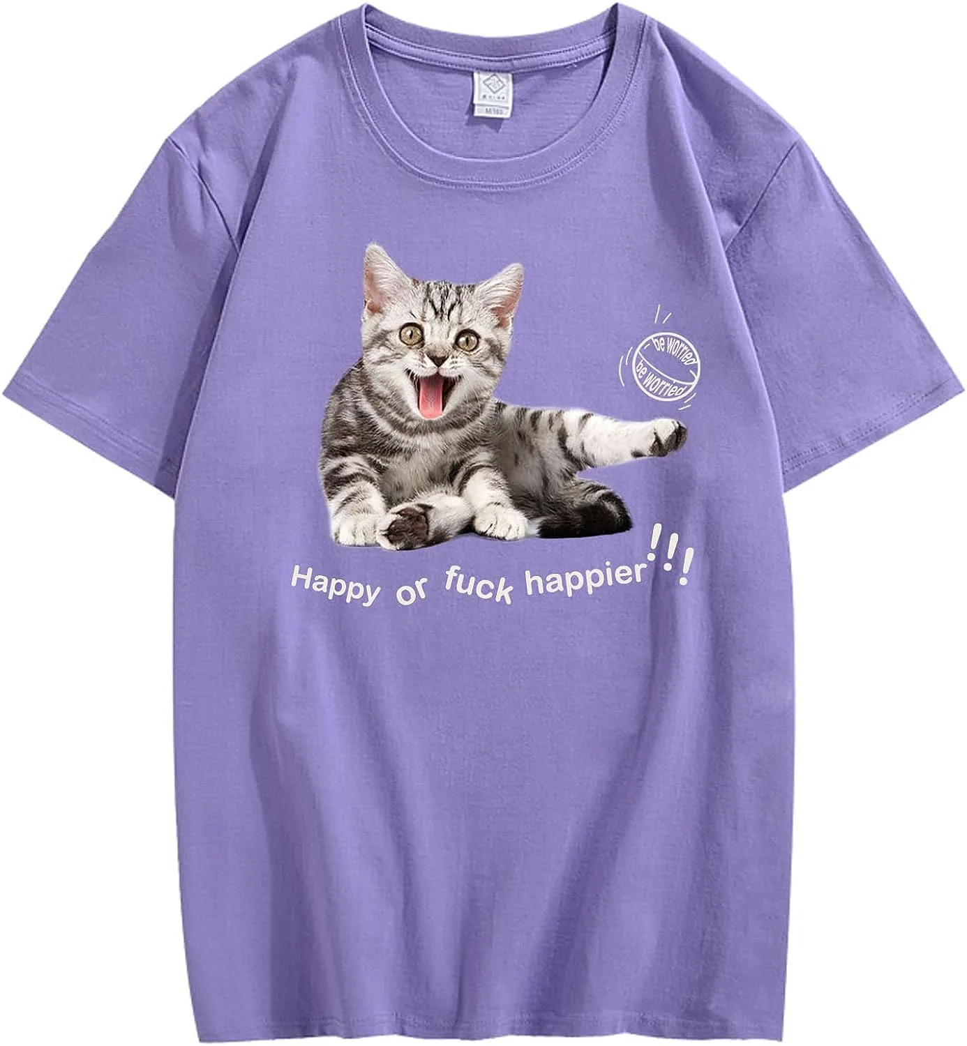 CORIRESHA Teen Happy Cat Crewneck Short Sleeve Summer Casual Cotton Cute T-Shirt