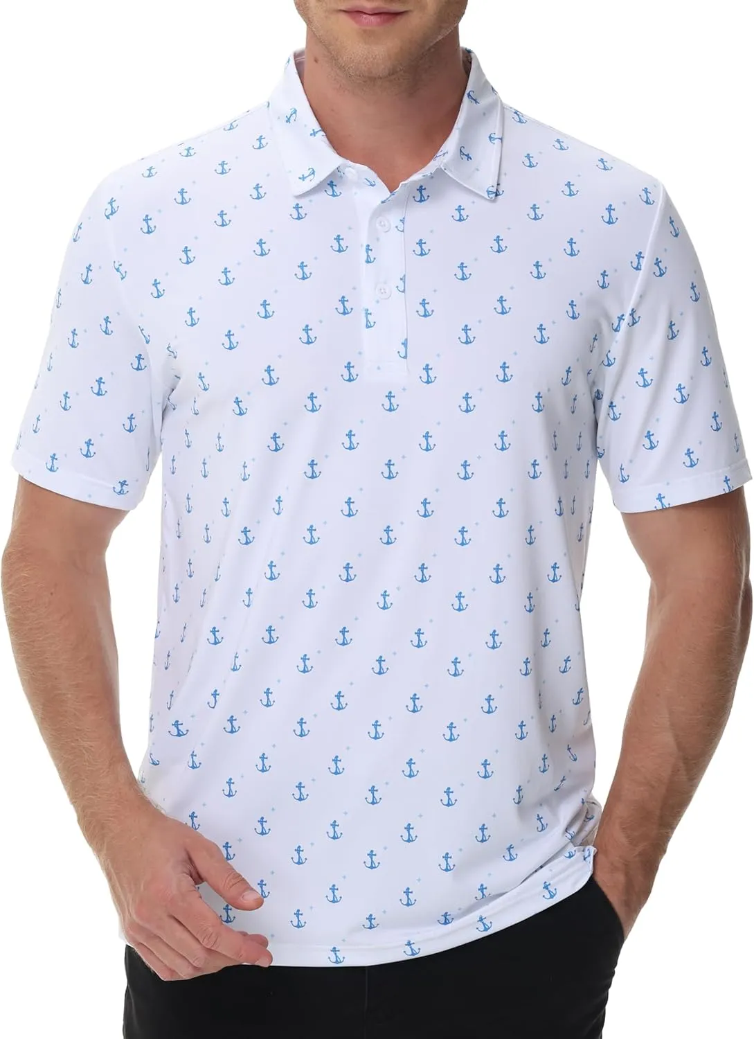 Cotrasen Mens Polo Golf Shirts Moisture Wicking Performance T-Shirts Print Breathable Short Sleeve Polo Shirt for Men