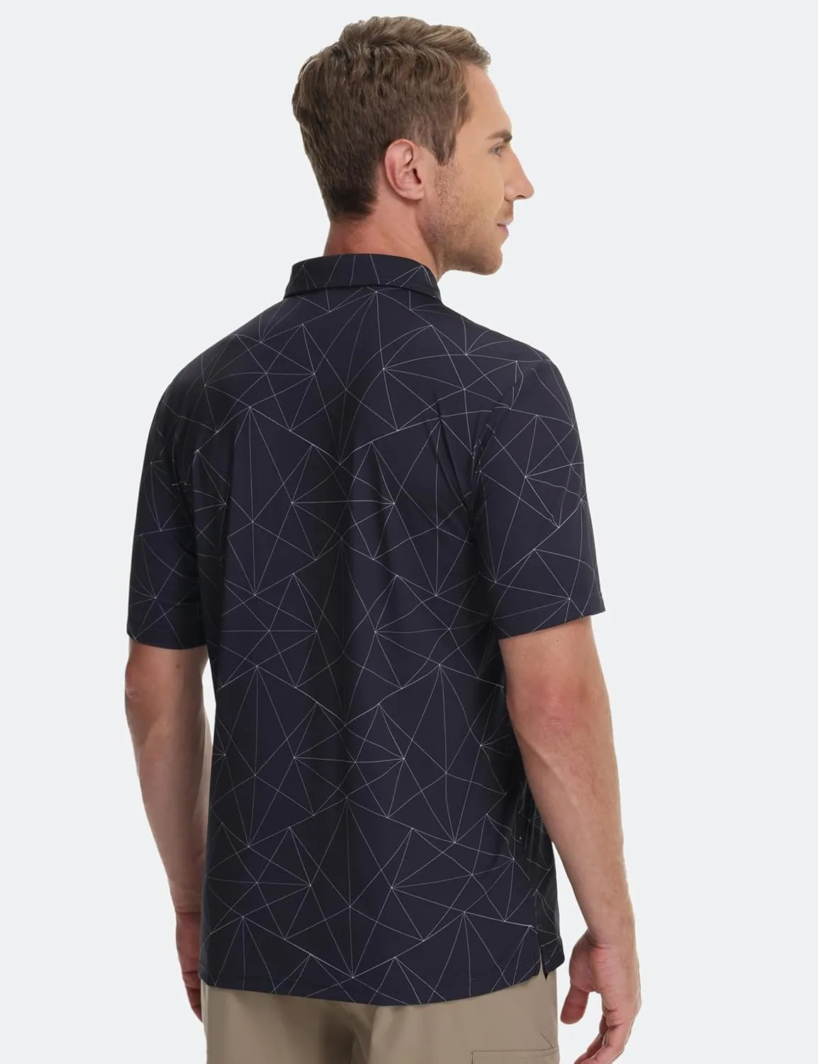 Cotrasen Mens Polo Golf Shirts Moisture Wicking Performance T-Shirts Print Breathable Short Sleeve Polo Shirt for Men