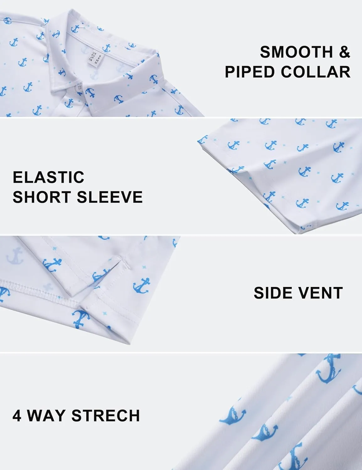 Cotrasen Mens Polo Golf Shirts Moisture Wicking Performance T-Shirts Print Breathable Short Sleeve Polo Shirt for Men