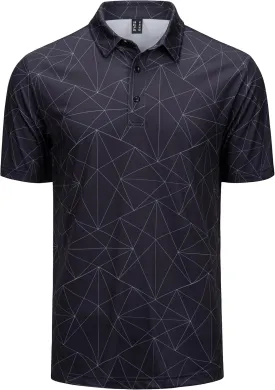 Cotrasen Mens Polo Golf Shirts Moisture Wicking Performance T-Shirts Print Breathable Short Sleeve Polo Shirt for Men