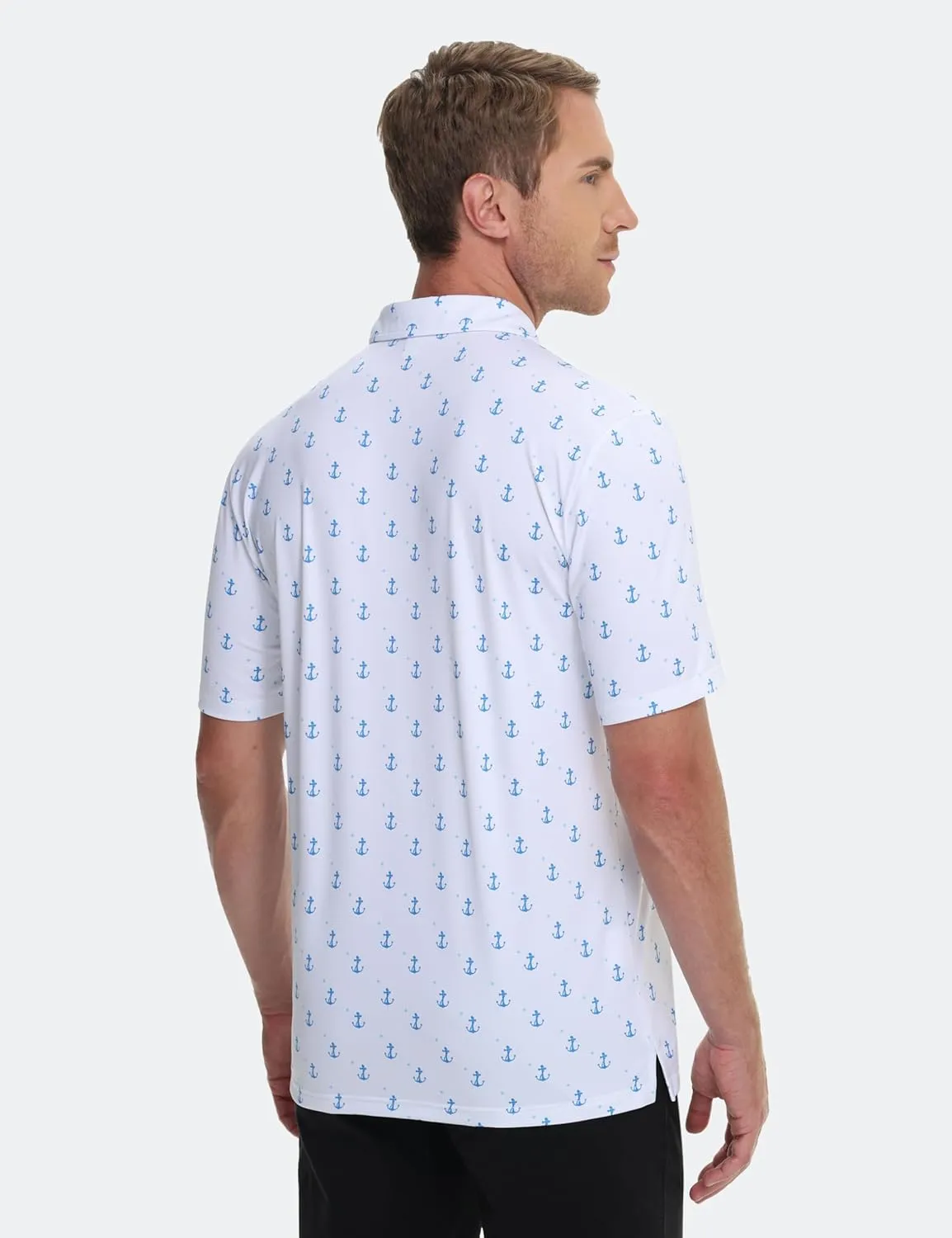 Cotrasen Mens Polo Golf Shirts Moisture Wicking Performance T-Shirts Print Breathable Short Sleeve Polo Shirt for Men
