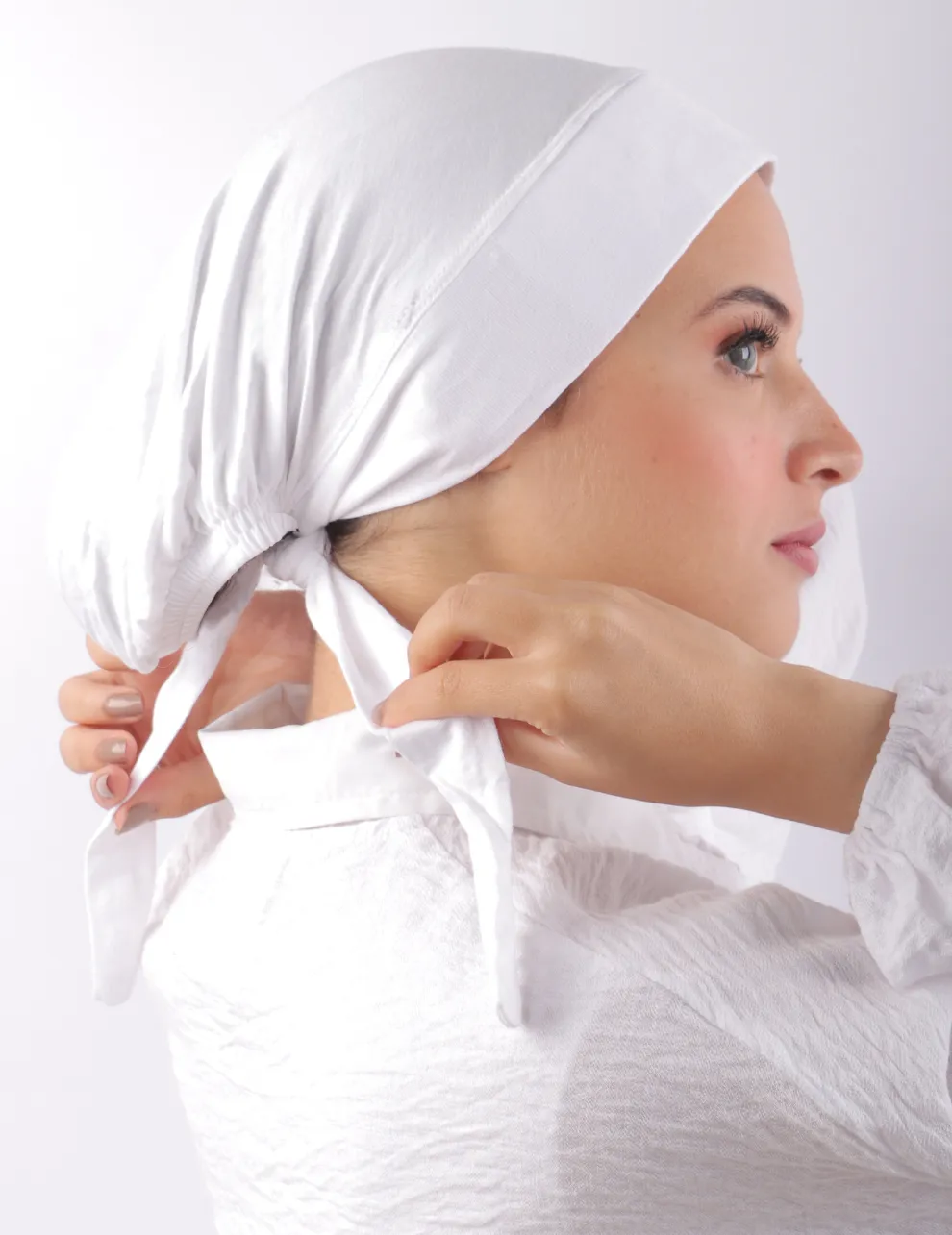Cotton Kuwaiti With Tie Underscarf - White