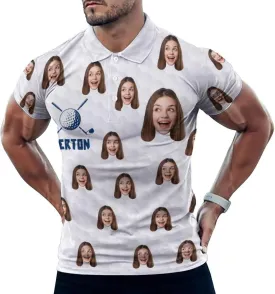 Custom Polo Shirts for Men with Face Design Your Own Customized Golf Shirts Personalized Tee with Text Photo Logo