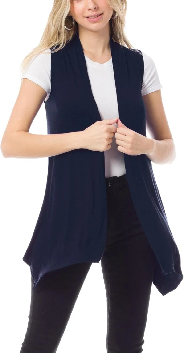 Design by Olivia Women's Sleeveless Breathable Draped Open Front Casual Cardigan Layering Long - Made in USA