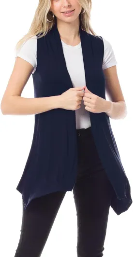 Design by Olivia Women's Sleeveless Breathable Draped Open Front Casual Cardigan Layering Long - Made in USA