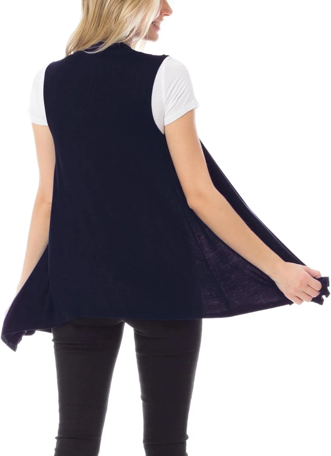 Design by Olivia Women's Sleeveless Breathable Draped Open Front Casual Cardigan Layering Long - Made in USA