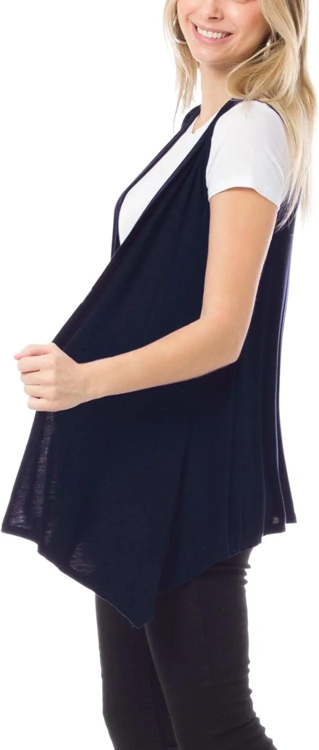 Design by Olivia Women's Sleeveless Breathable Draped Open Front Casual Cardigan Layering Long - Made in USA