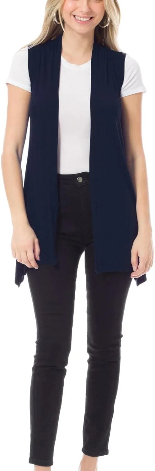 Design by Olivia Women's Sleeveless Breathable Draped Open Front Casual Cardigan Layering Long - Made in USA