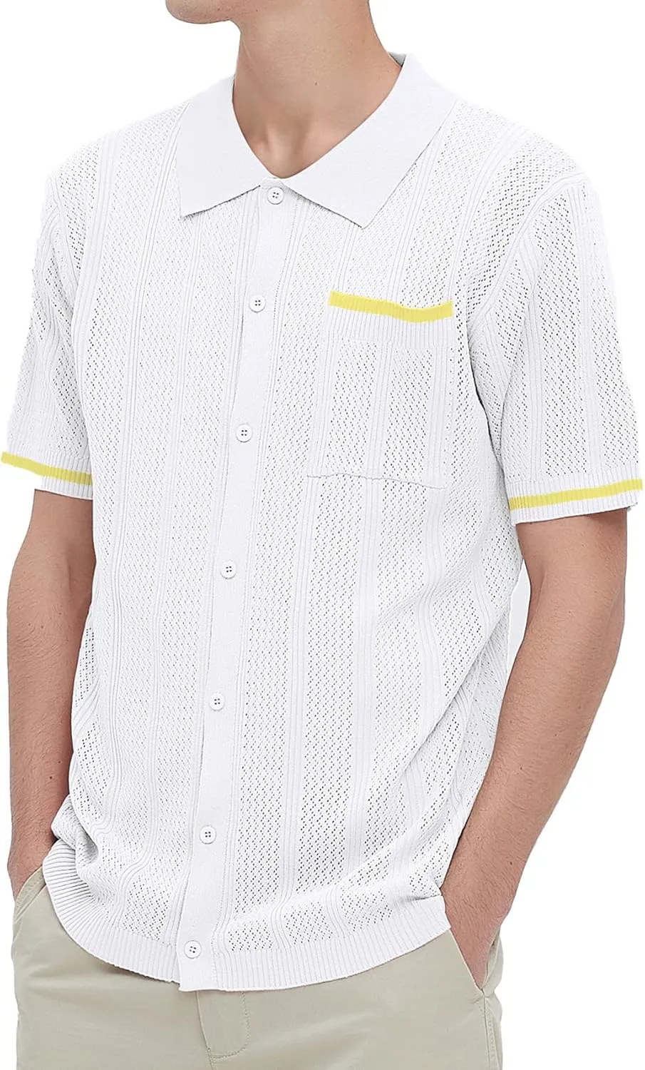 Durio Mens Shirts Short Sleeve Knit Polo Shirt Breathable Button Down Beach Shirts for Men Casual Shirt Summer Vacation