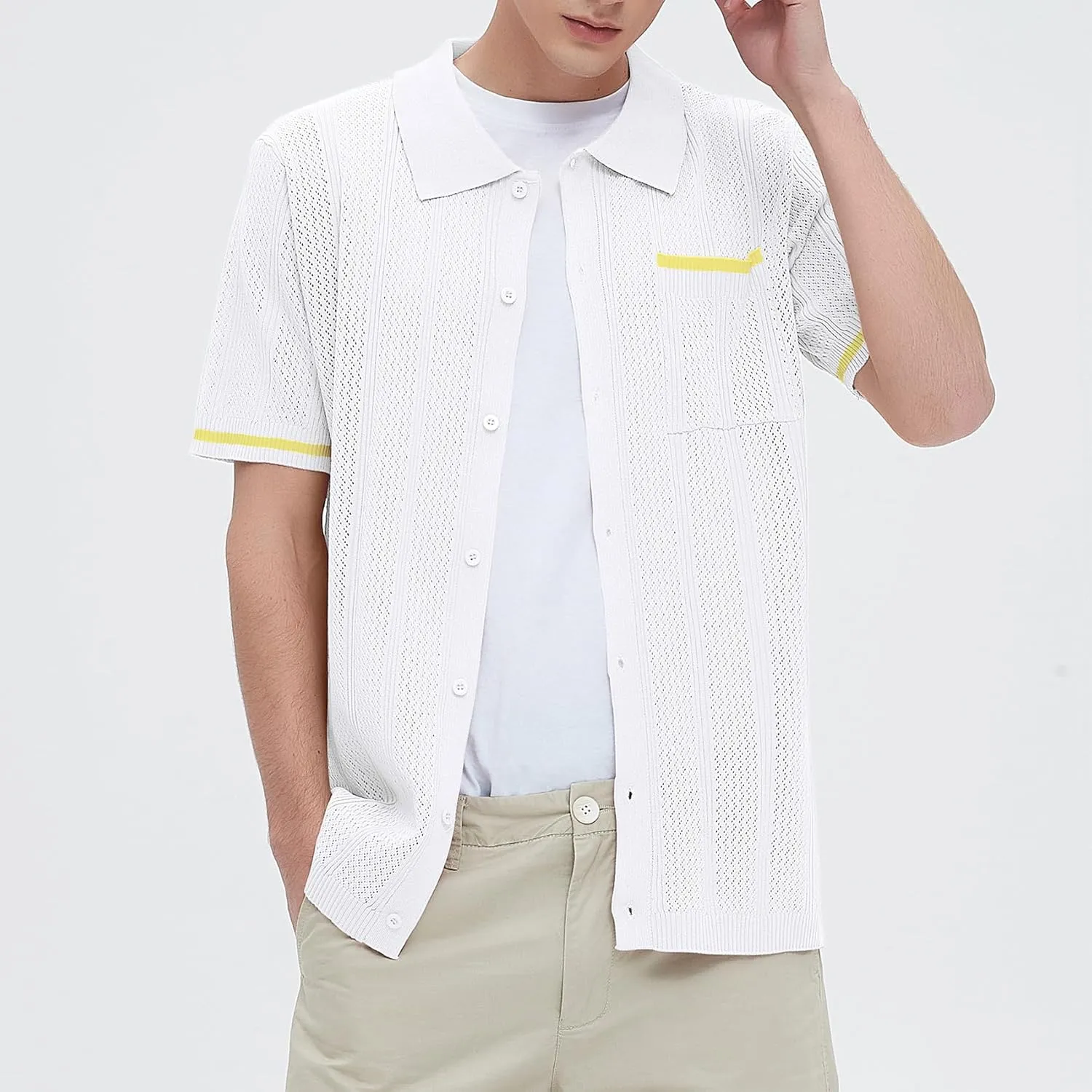 Durio Mens Shirts Short Sleeve Knit Polo Shirt Breathable Button Down Beach Shirts for Men Casual Shirt Summer Vacation