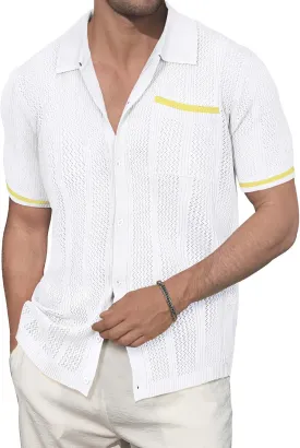 Durio Mens Shirts Short Sleeve Knit Polo Shirt Breathable Button Down Beach Shirts for Men Casual Shirt Summer Vacation