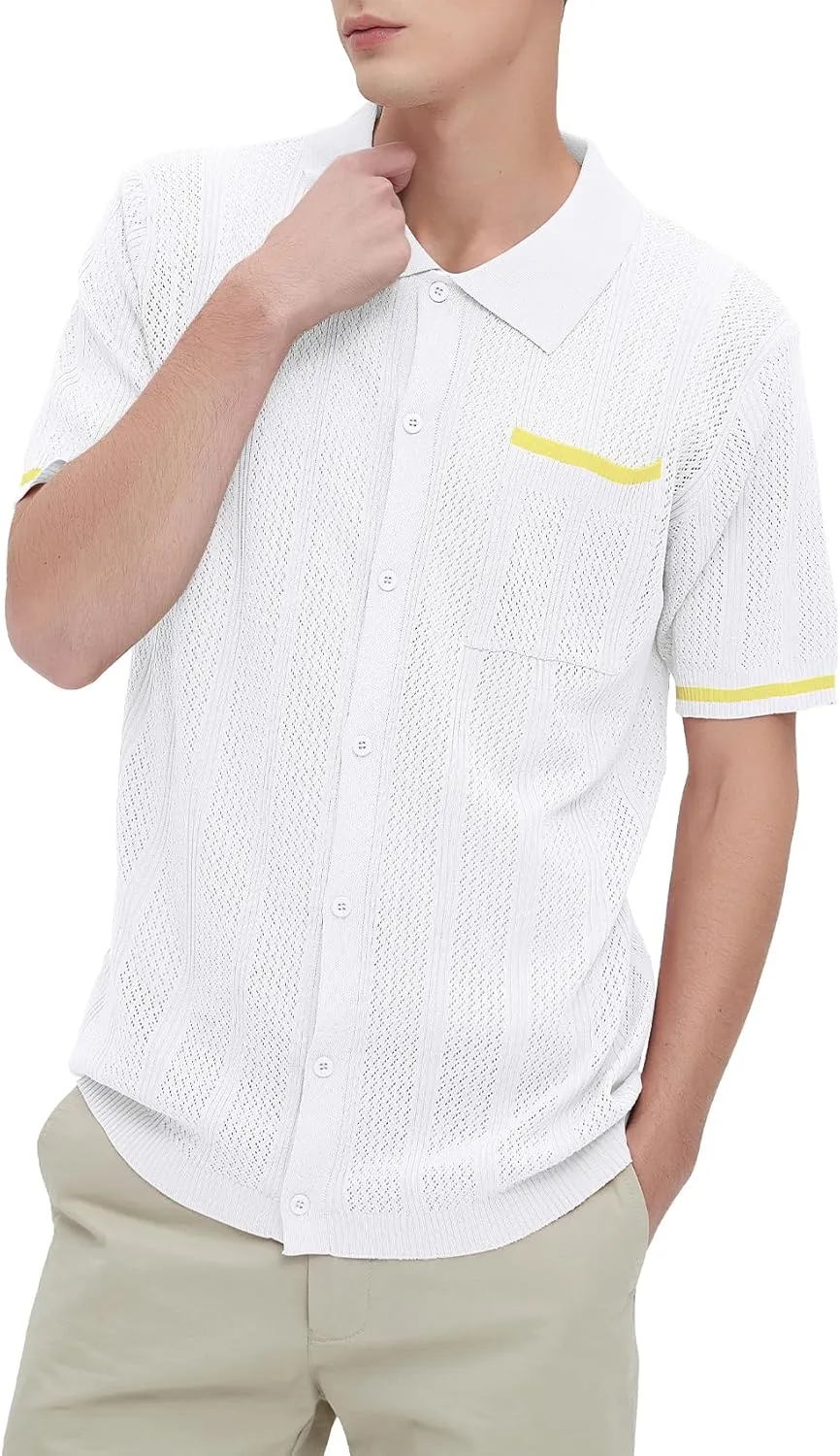 Durio Mens Shirts Short Sleeve Knit Polo Shirt Breathable Button Down Beach Shirts for Men Casual Shirt Summer Vacation