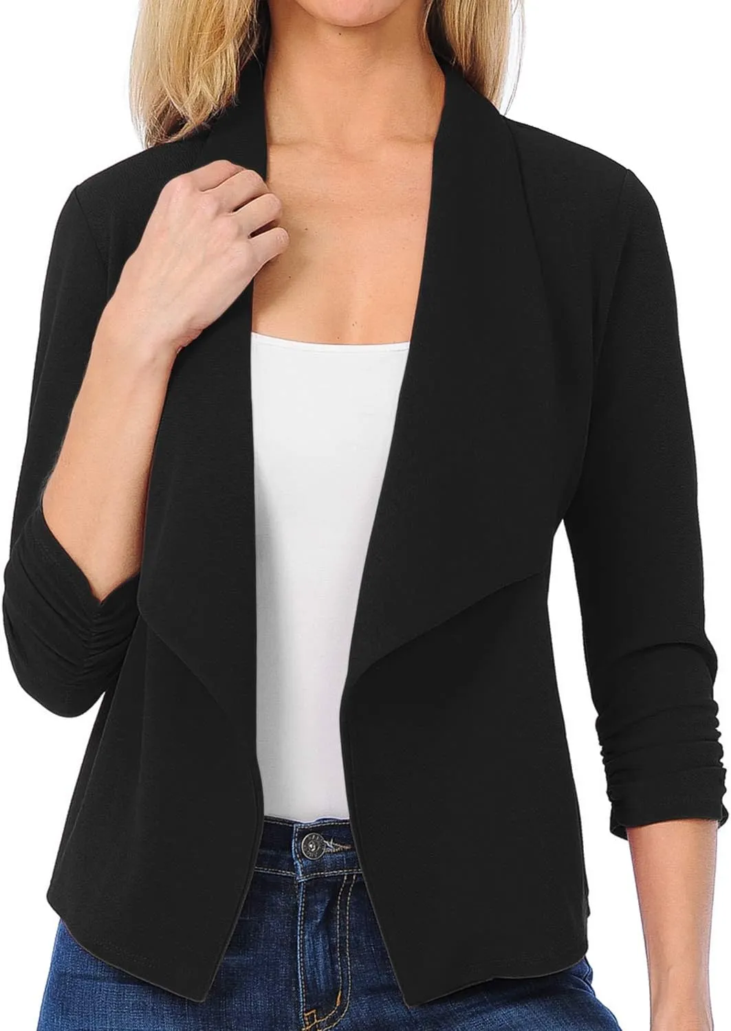 EIMIN Women's 3/4 Sleeve Blazer Open Front Office Work Cardigan Jacket (S-3XL)