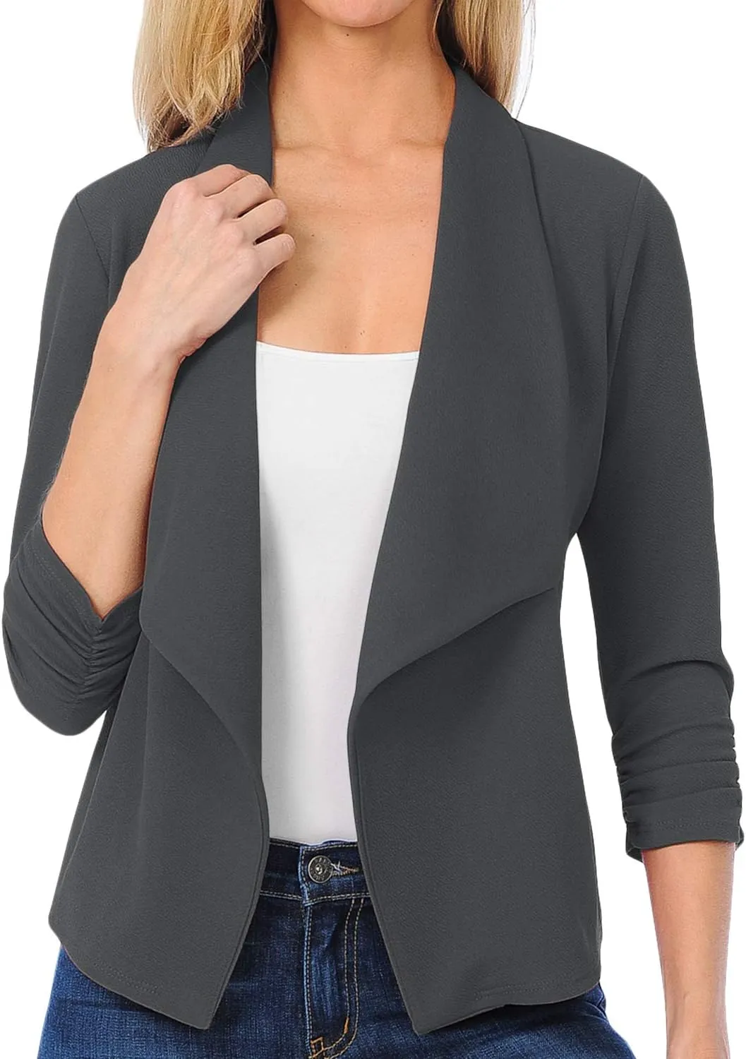 EIMIN Women's 3/4 Sleeve Blazer Open Front Office Work Cardigan Jacket (S-3XL)