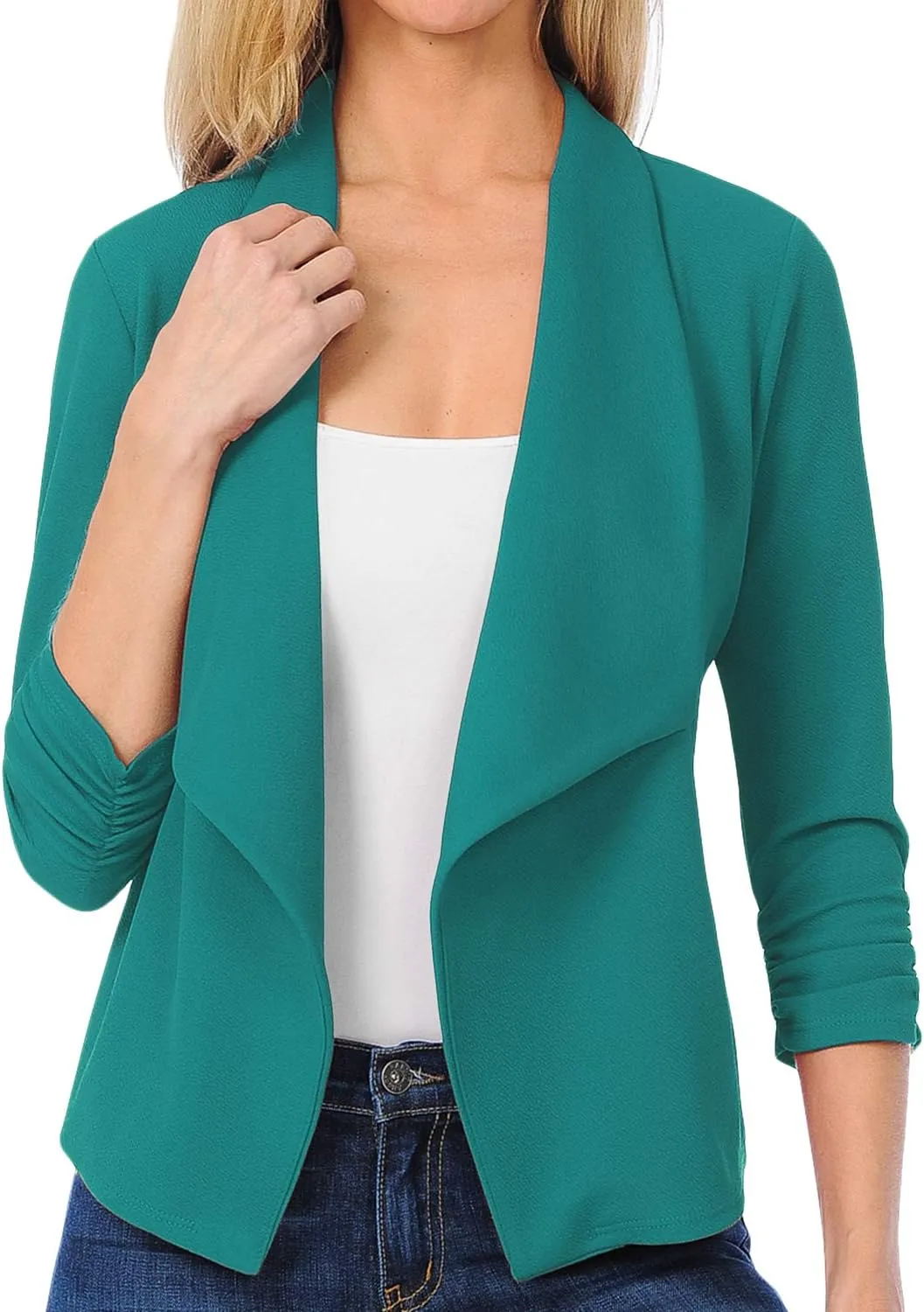 EIMIN Women's 3/4 Sleeve Blazer Open Front Office Work Cardigan Jacket (S-3XL)