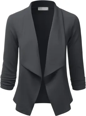 EIMIN Women's 3/4 Sleeve Blazer Open Front Office Work Cardigan Jacket (S-3XL)