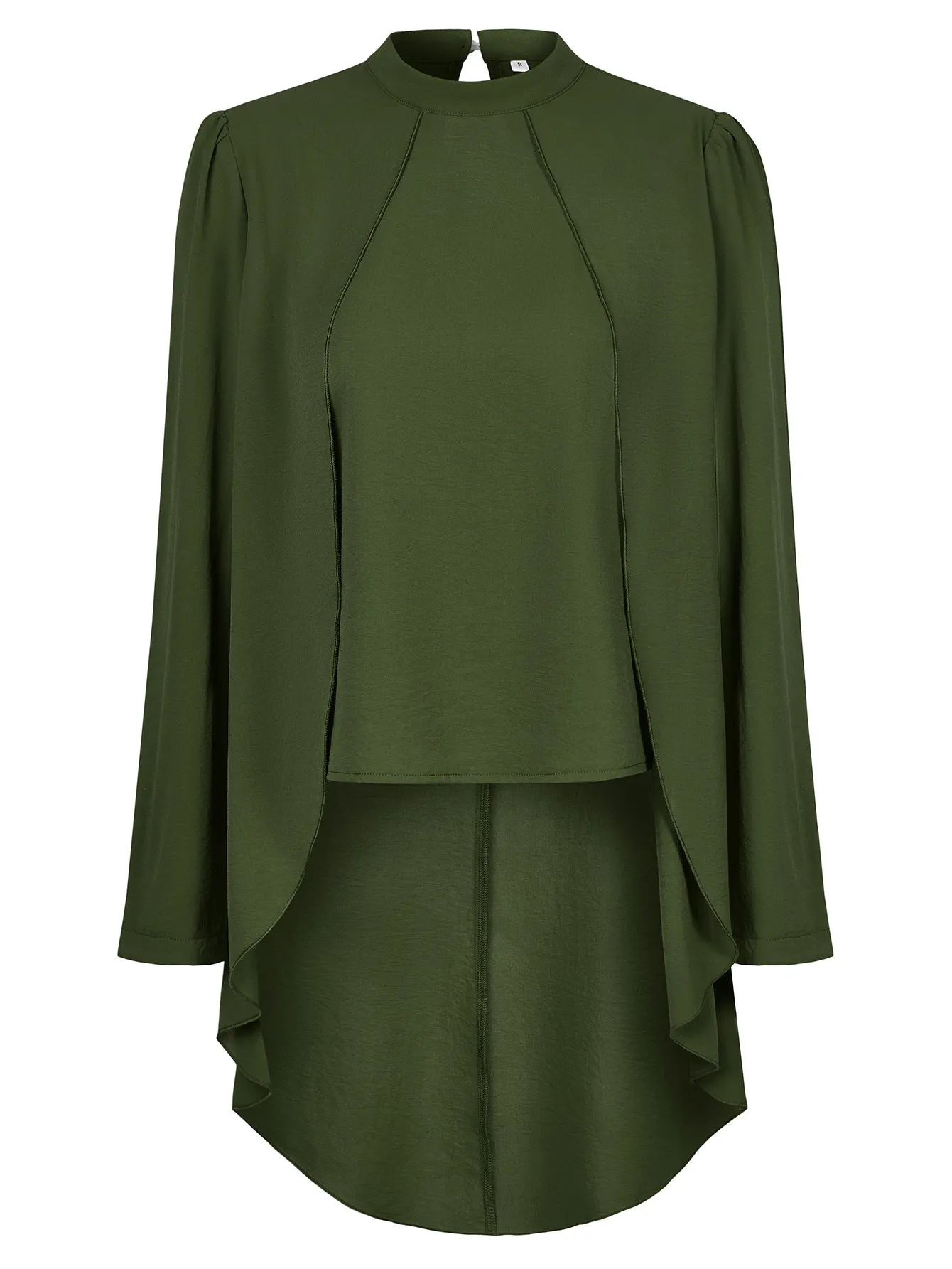Elegant Silky Solid Color Half High-neck Long Sleeve Mock Two-piece Blouse
