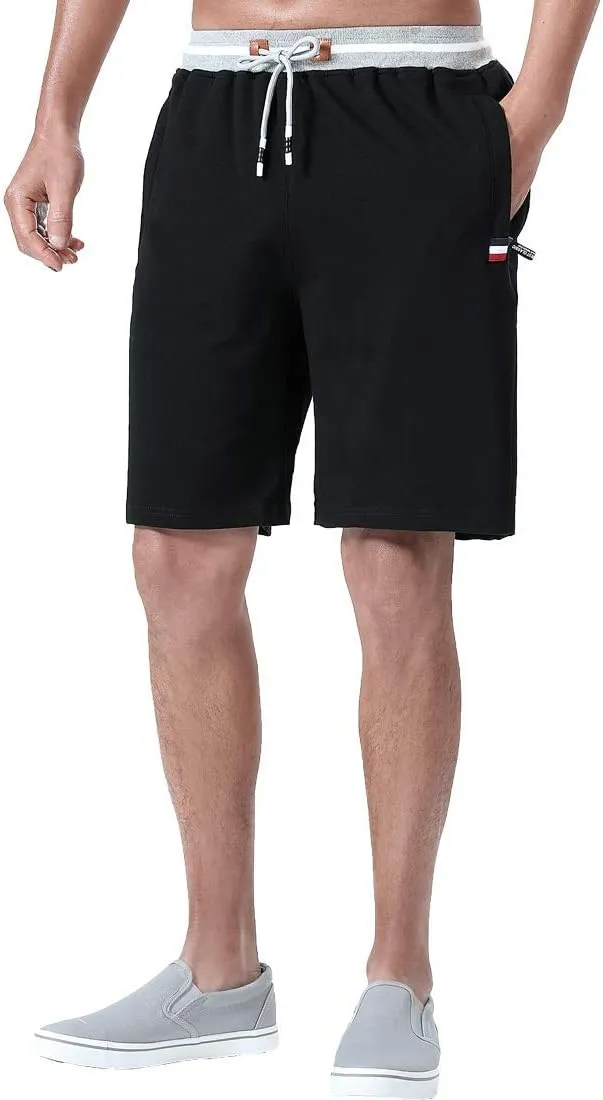 FoxQ Mens Casual Drawstring Shorts with Zipper Pockets Elastic Waist