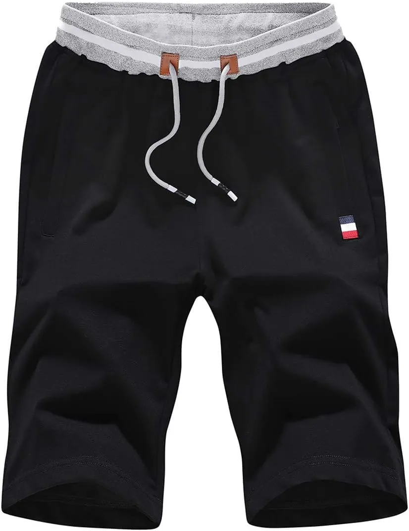FoxQ Mens Casual Drawstring Shorts with Zipper Pockets Elastic Waist