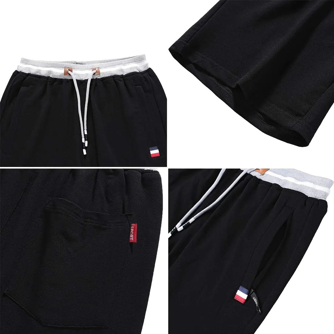 FoxQ Mens Casual Drawstring Shorts with Zipper Pockets Elastic Waist
