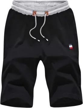 FoxQ Mens Casual Drawstring Shorts with Zipper Pockets Elastic Waist